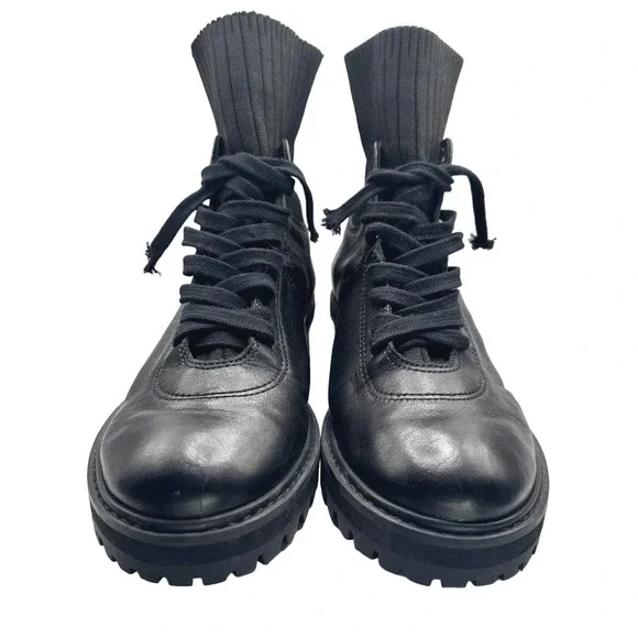 SchutzWomenBecky Black Leather Sock Lace Up Combat BootSize 7.5 B